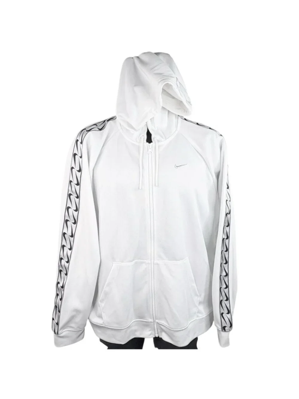 Nike Swoosh Tape Full Zip Hoody Sweatshirt Track Jacket White Unisex Women’s XL
